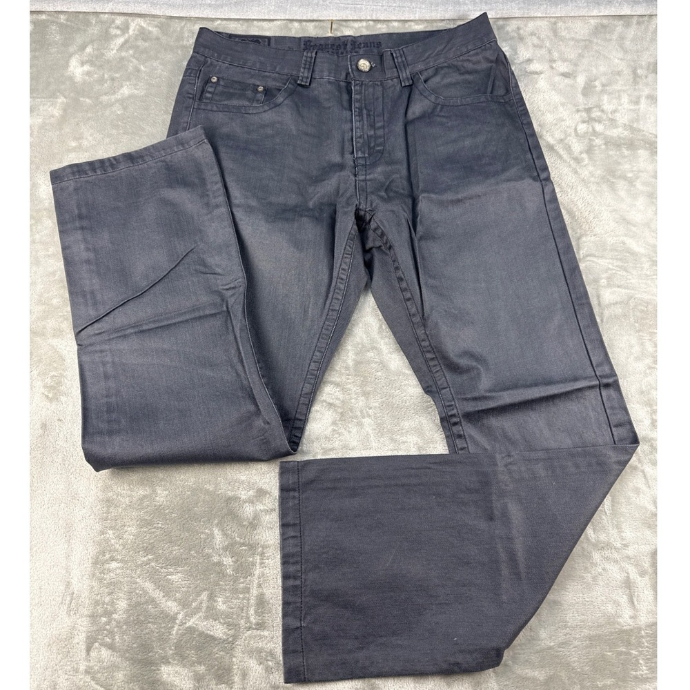 Request Jeans Premium Mens 34x32 Charcoal Gray Straight Leg Embroidered Denim